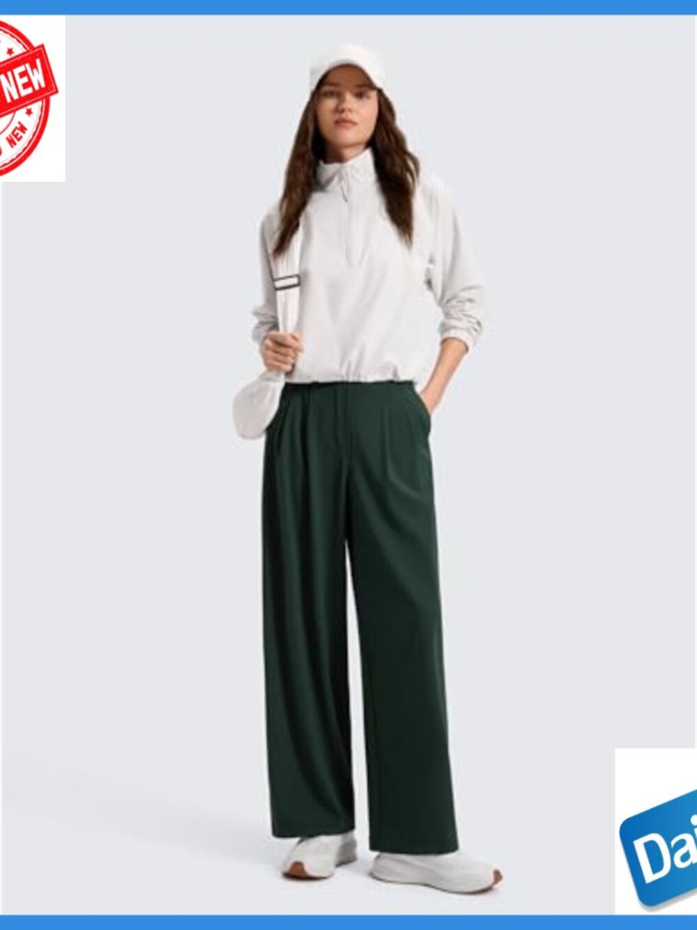 29" Wide Leg Work Pants with Pockets, 4-Way Stretch Business Casual - Picture 3 of 4